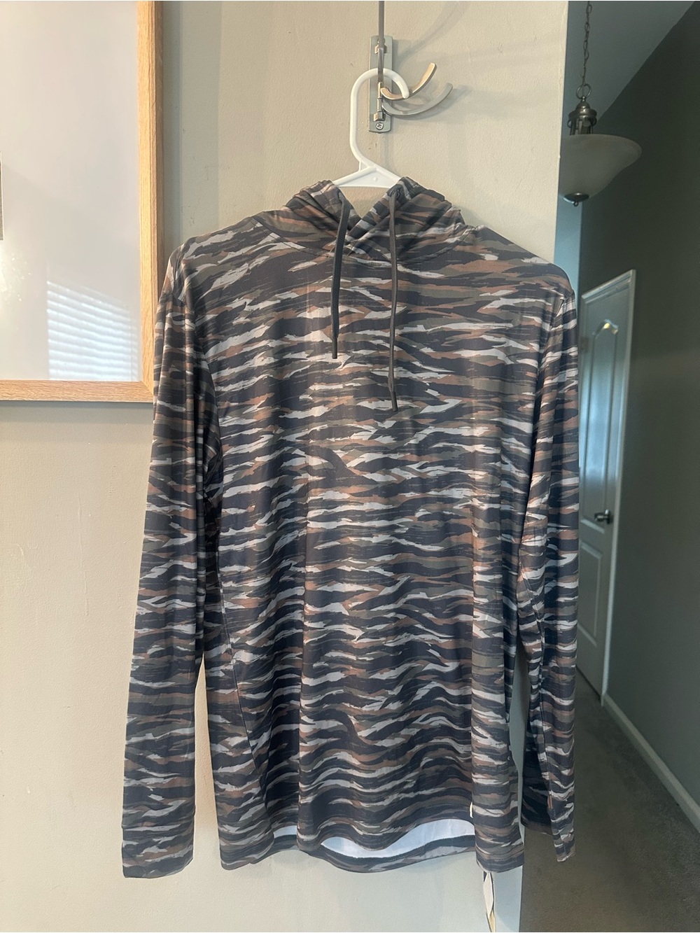BURLEBO Men’s Long Sleeve Hoodie - Gray, Brown, Black Camo Stripe